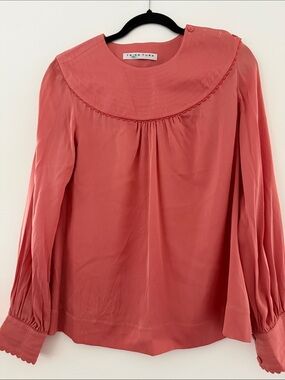 Trina Turk Coral-Pink Scalloped Yoke Long-Sleeve Blouse